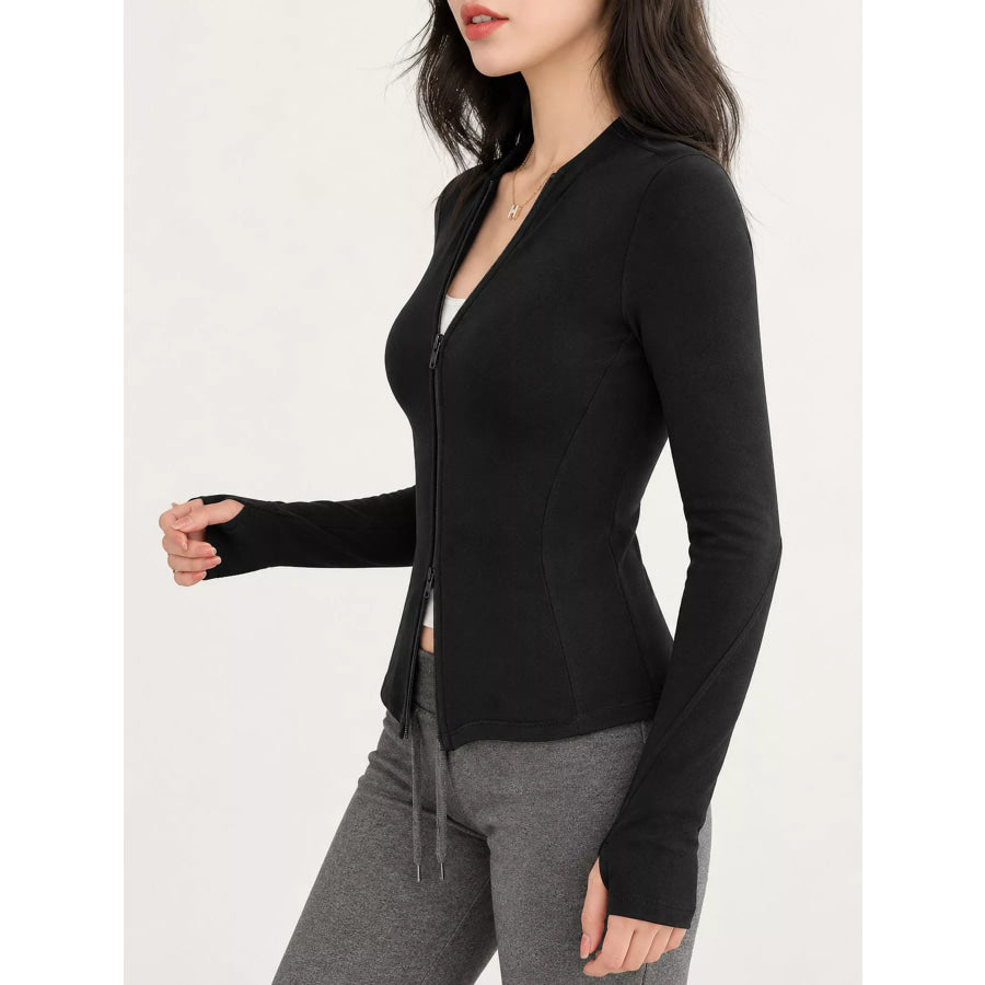 Slim-Fit Zip-Up Long Sleeve Jacket Apparel and Accessories