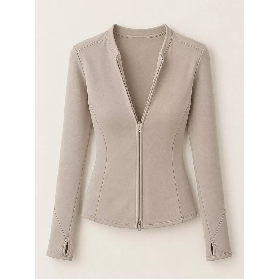 Slim-Fit Zip-Up Long Sleeve Jacket Apparel and Accessories