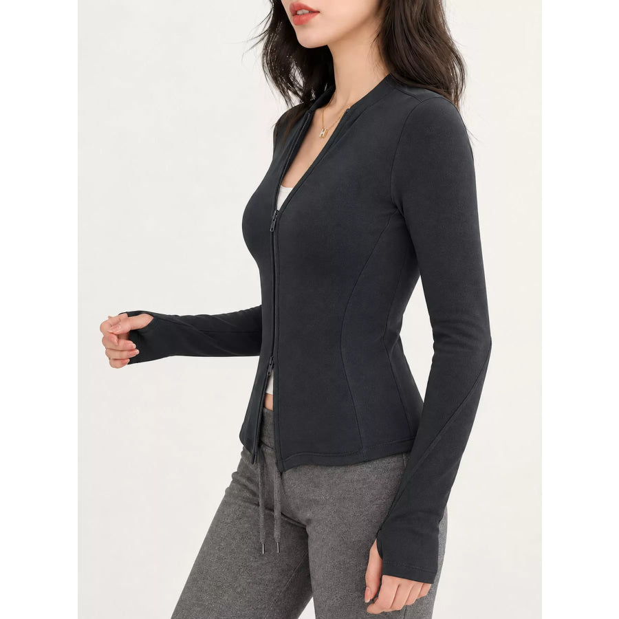 Slim-Fit Zip-Up Long Sleeve Jacket Apparel and Accessories