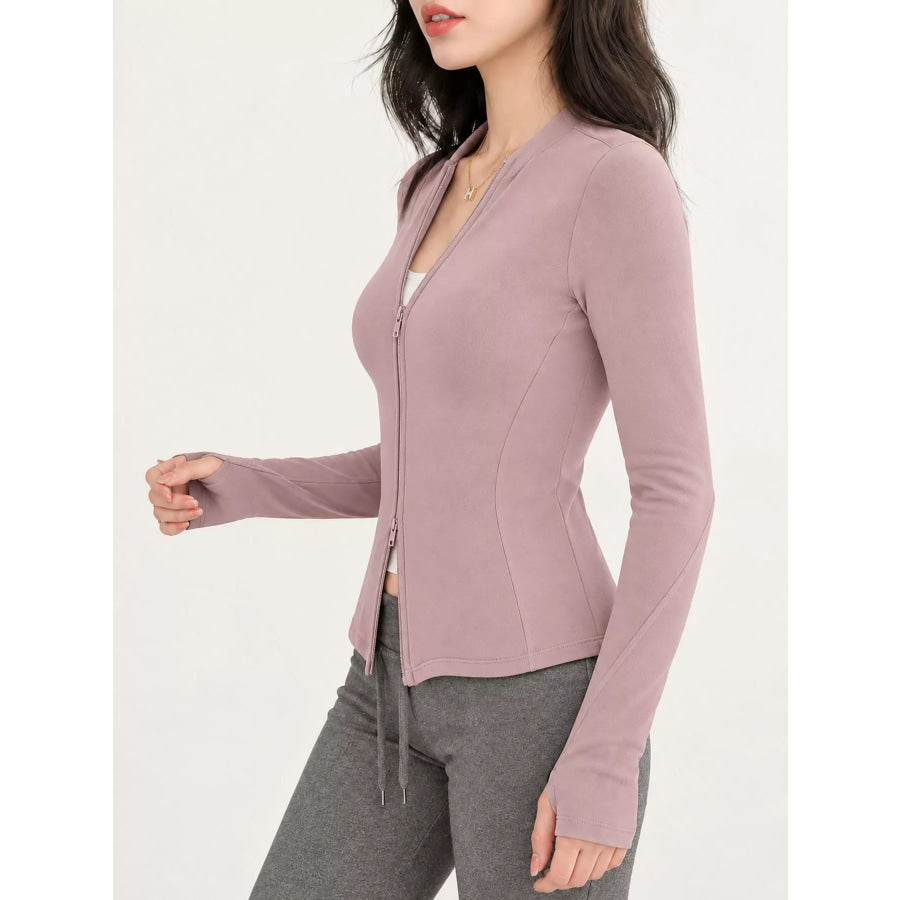 Slim-Fit Zip-Up Long Sleeve Jacket Apparel and Accessories