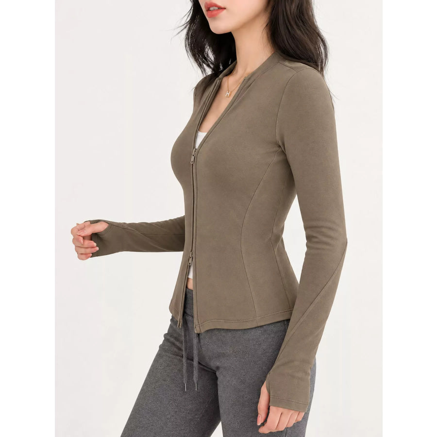 Slim-Fit Zip-Up Long Sleeve Jacket Apparel and Accessories