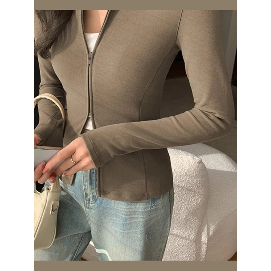 Slim-Fit Zip-Up Long Sleeve Jacket Apparel and Accessories