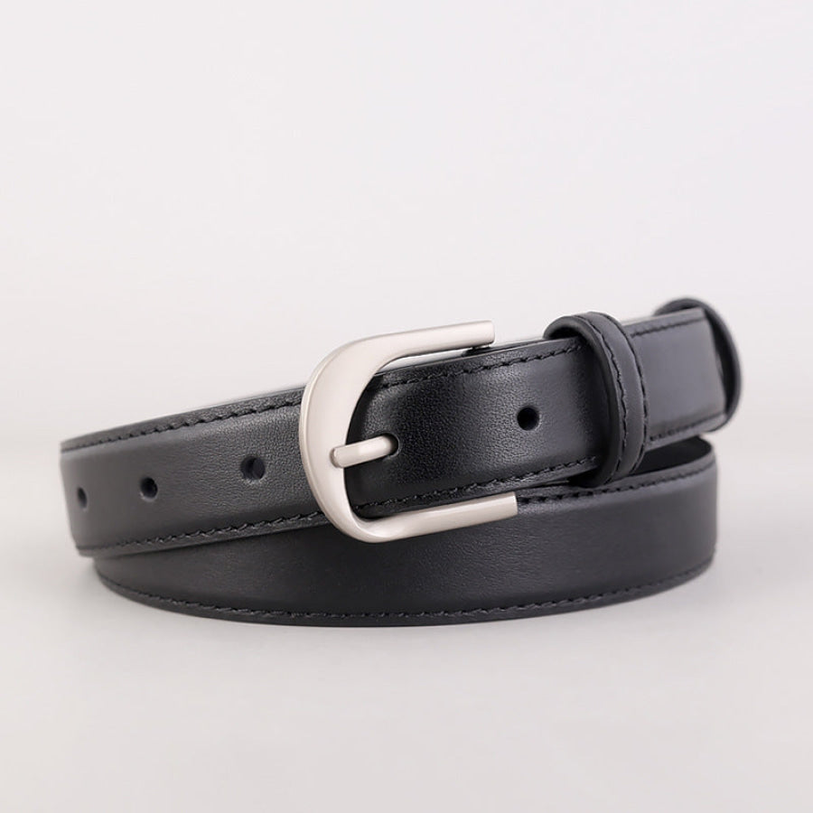 Slim Leather Adjustable Buckle Belt Black / One Size Apparel and Accessories