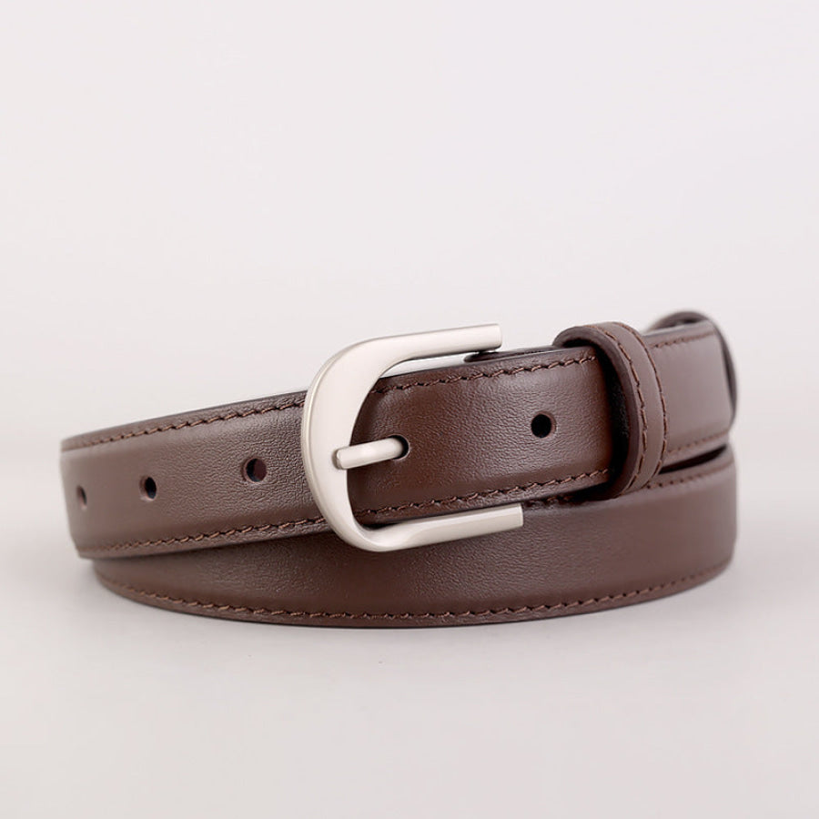 Slim Leather Adjustable Buckle Belt Coffee Brown / One Size Apparel and Accessories