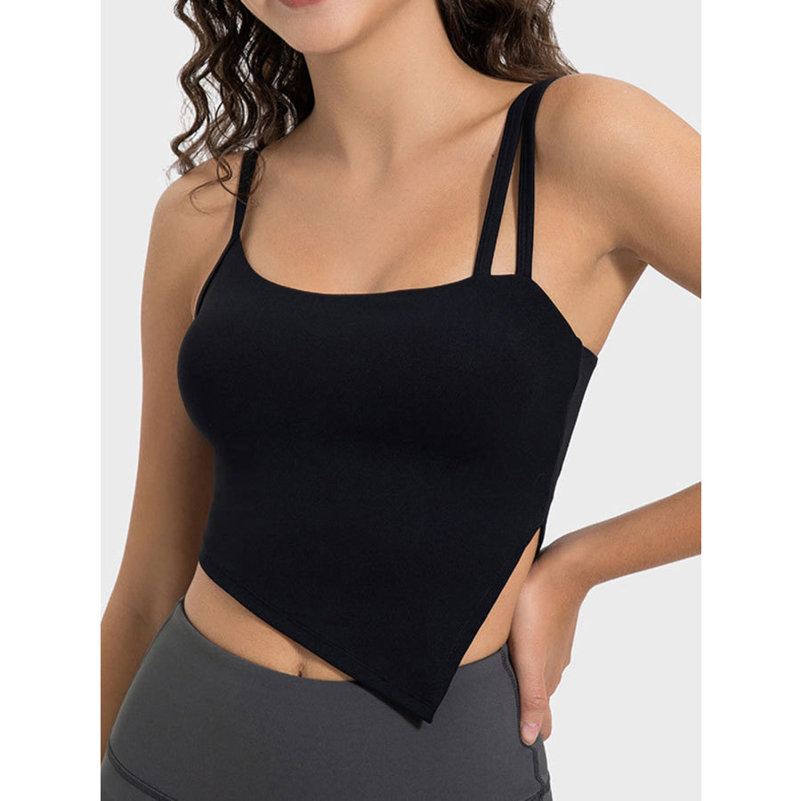 Slit Asymmetrical Neck Active Cami Black / 4 Apparel and Accessories