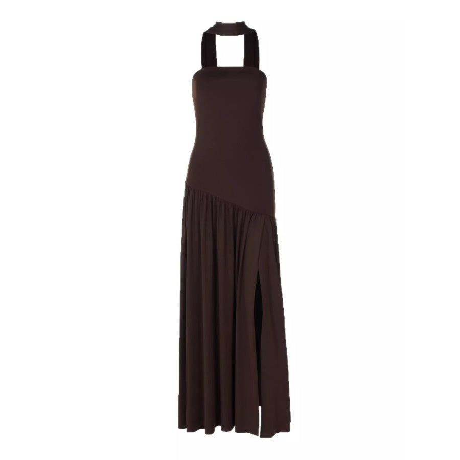 Slit Asymmetrical Two-Tone Tube Maxi Dress Apparel and Accessories
