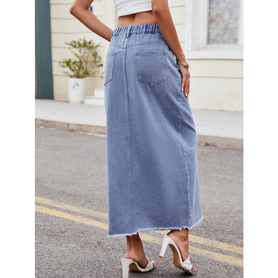 Slit Asymmetrical Waist Denim Skirt Apparel and Accessories