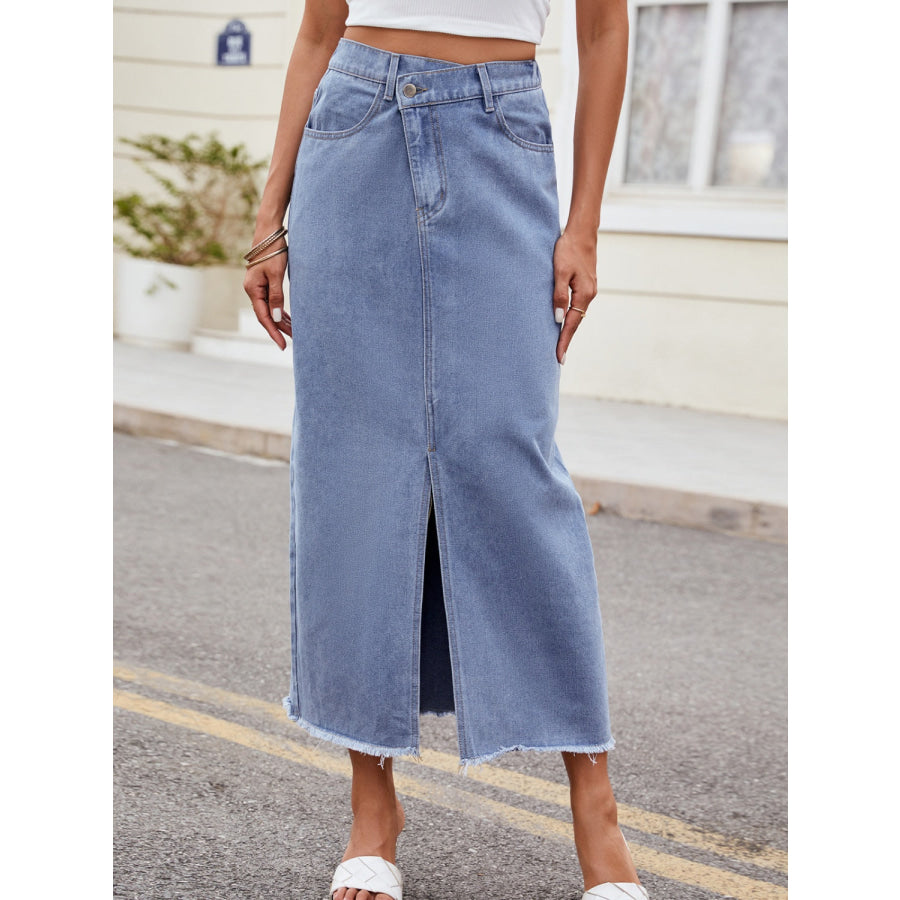 Slit Asymmetrical Waist Denim Skirt Light / S Apparel and Accessories