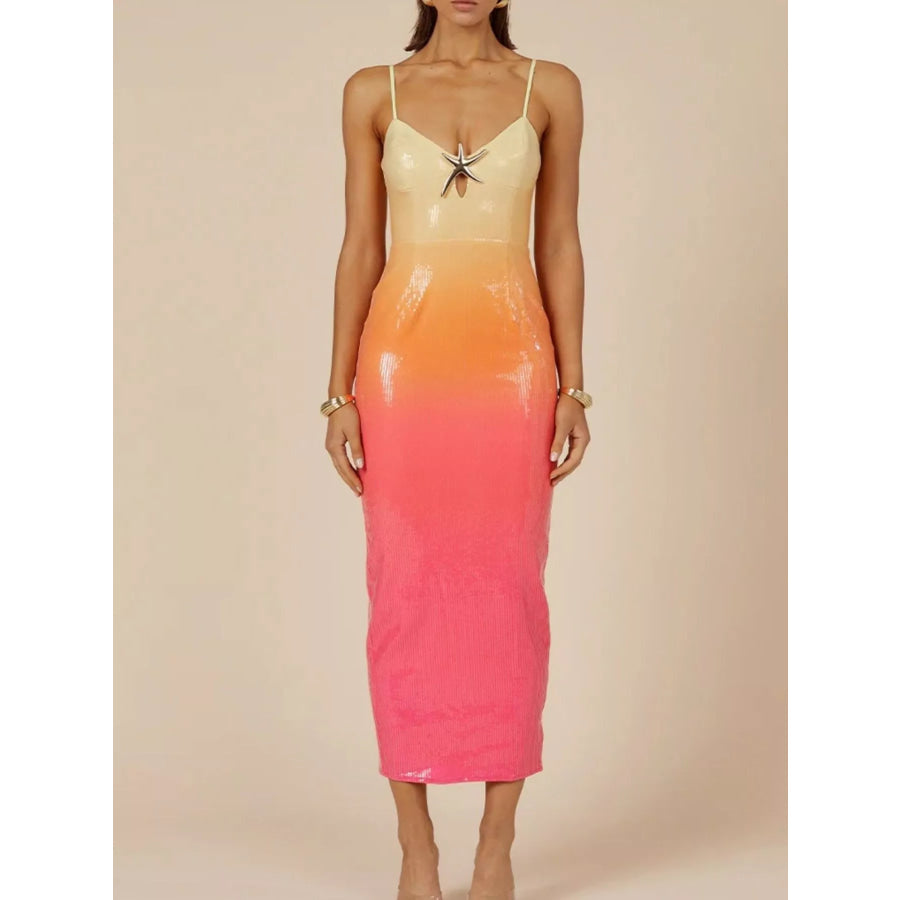 Slit Back Gradient Cami Dress Apricot Rose Red / S Apparel and Accessories
