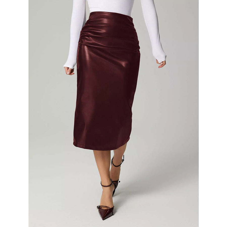 Slit Back Leather Skirt Apparel and Accessories