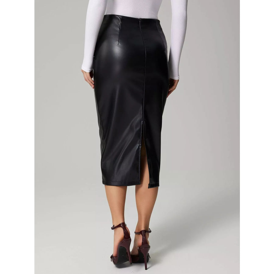 Slit Back Leather Skirt Apparel and Accessories
