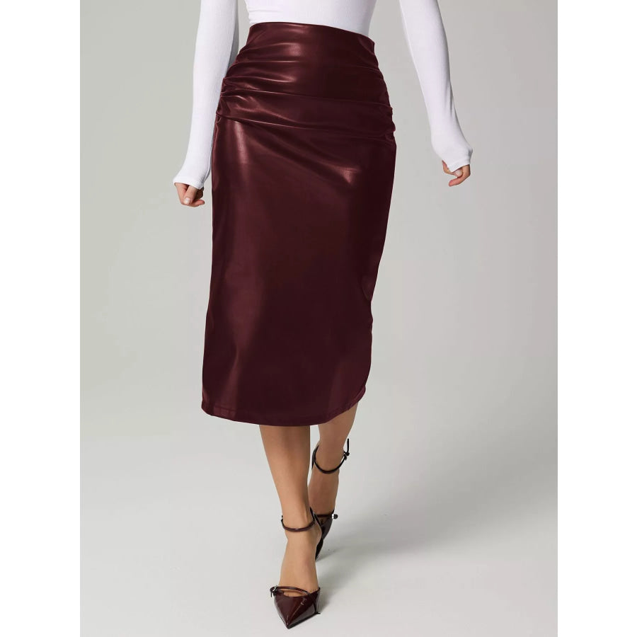 Slit Back Leather Skirt Apparel and Accessories