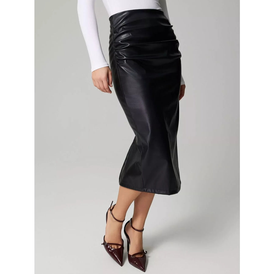 Slit Back Leather Skirt Apparel and Accessories