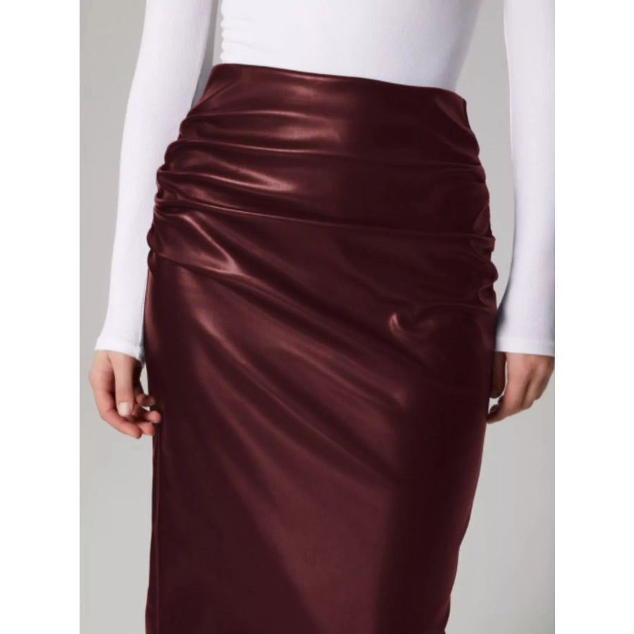 Slit Back Leather Skirt Apparel and Accessories