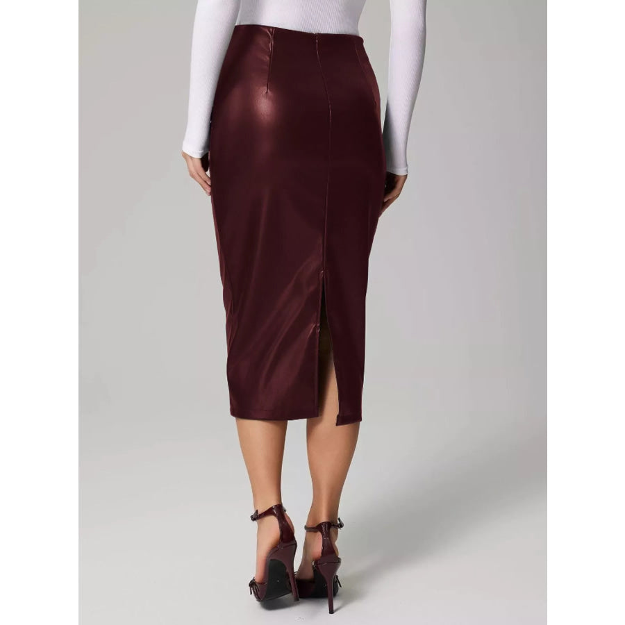 Slit Back Leather Skirt Apparel and Accessories