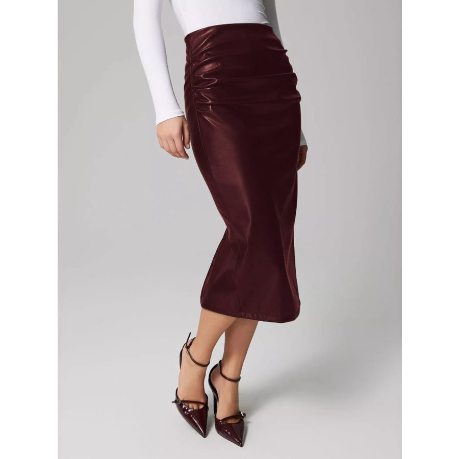 Slit Back Leather Skirt Apparel and Accessories