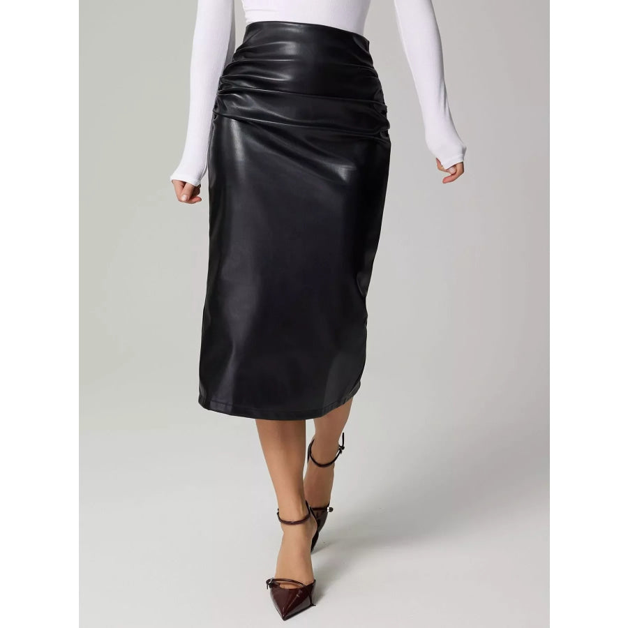 Slit Back Leather Skirt Black / S Apparel and Accessories
