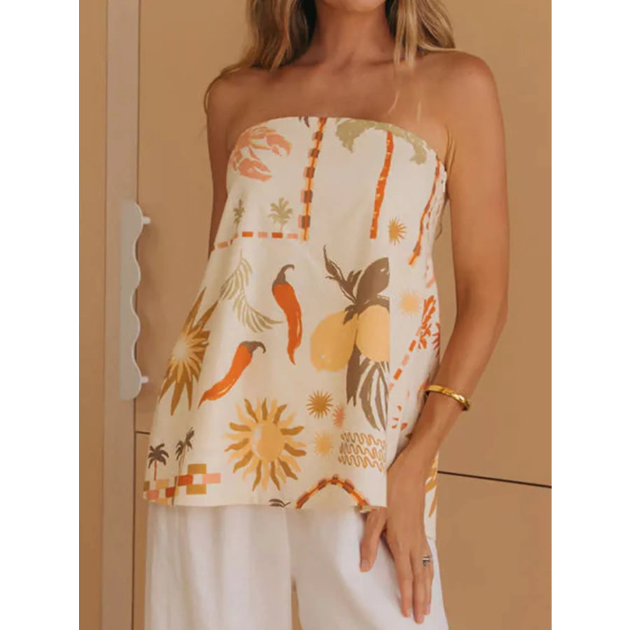 Slit Back Printed Tube Top Apparel and Accessories