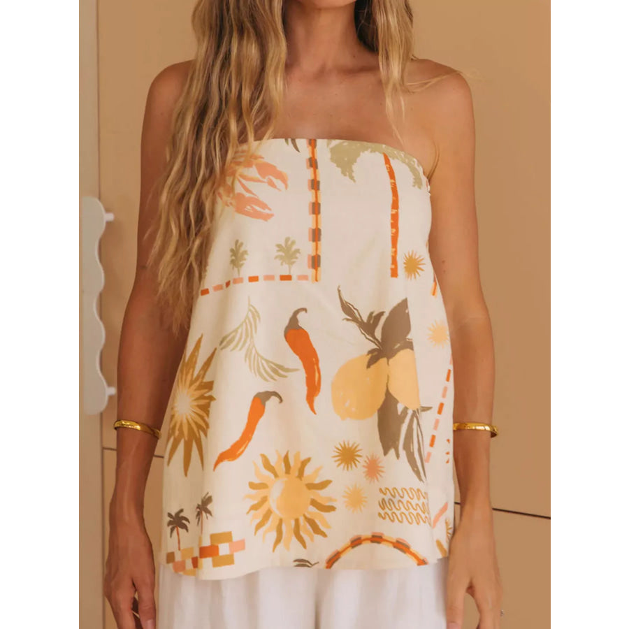 Slit Back Printed Tube Top Apparel and Accessories