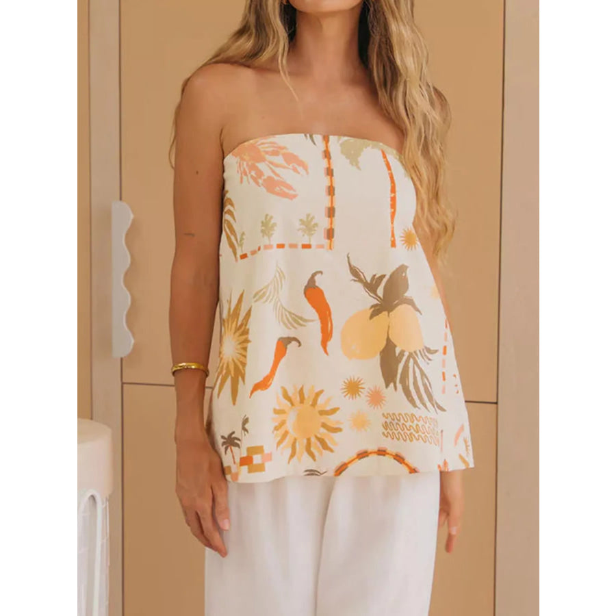 Slit Back Printed Tube Top Apparel and Accessories
