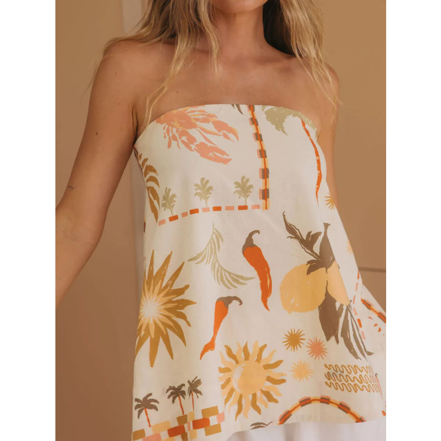 Slit Back Printed Tube Top Tan / S Apparel and Accessories