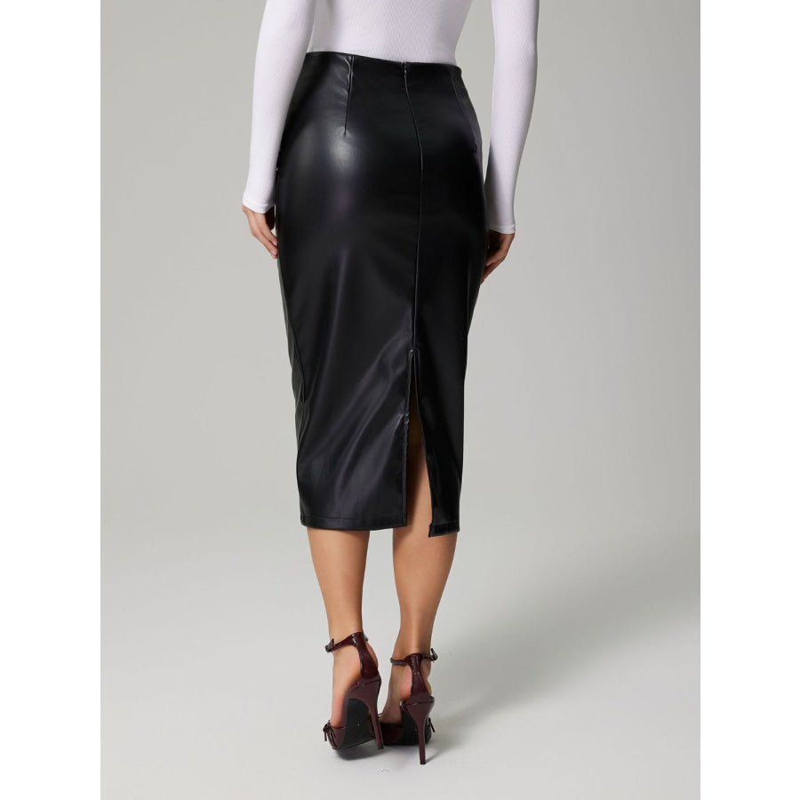 Slit Back Ruched Midi Skirt Apparel and Accessories