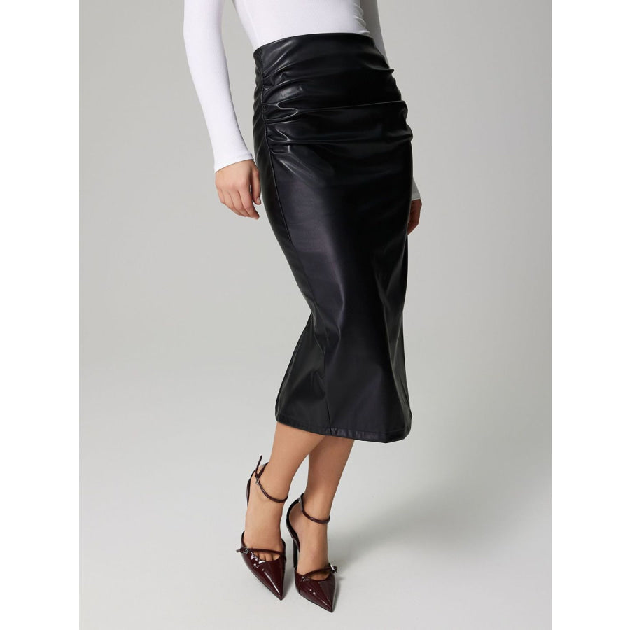 Slit Back Ruched Midi Skirt Apparel and Accessories