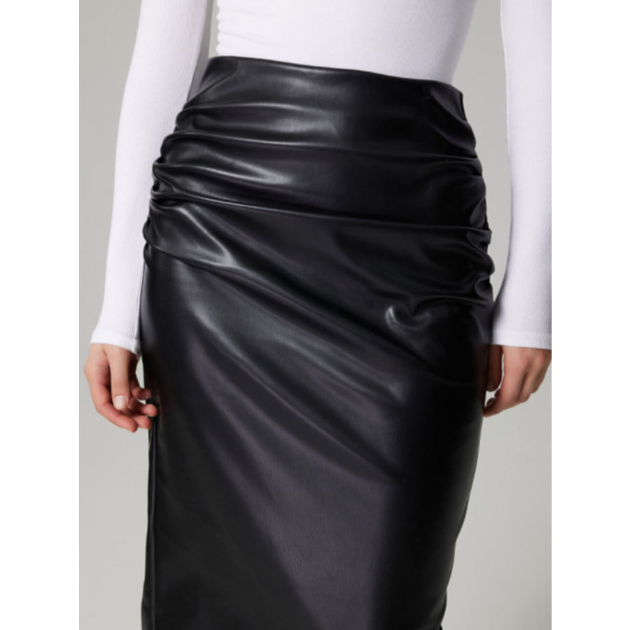 Slit Back Ruched Midi Skirt Apparel and Accessories