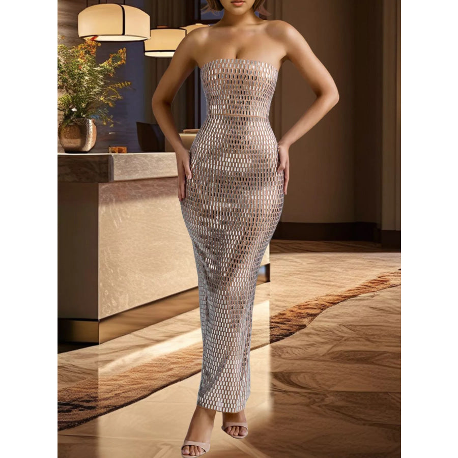 Slit Back Tube Maxi Dress Tan / S Apparel and Accessories