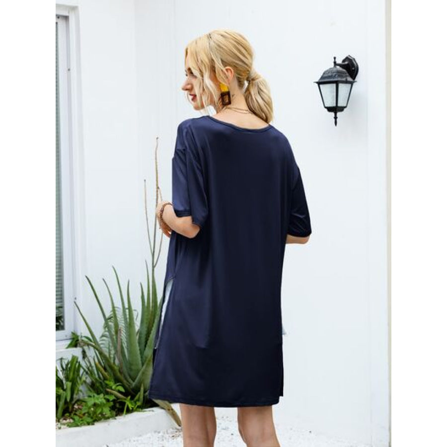 Slit Boat Neck Half Sleeve T - Shirt Apparel and Accessories