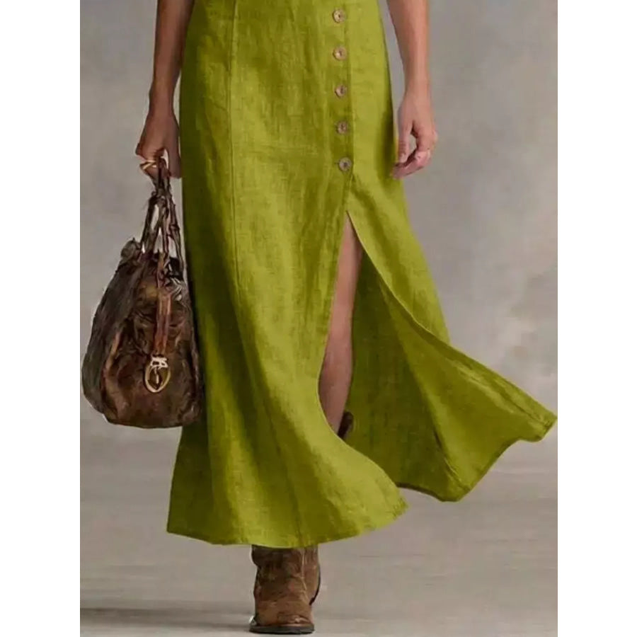 Slit Button-Down Midi Dress Apparel and Accessories