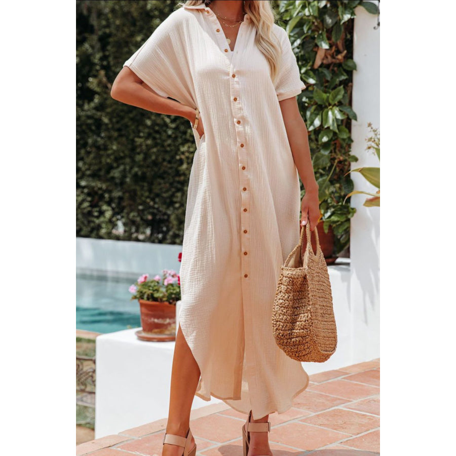 Slit Button Up Shirt Dress Apparel and Accessories