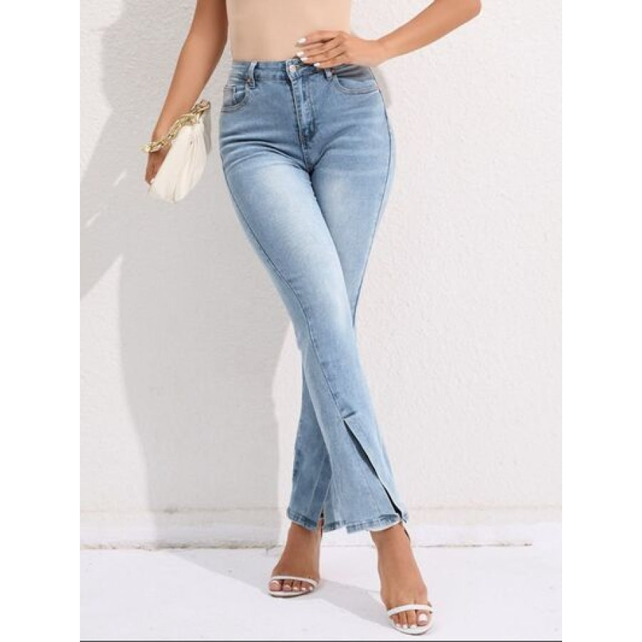 Slit Buttoned Jeans with Pockets Light / S Apparel and Accessories