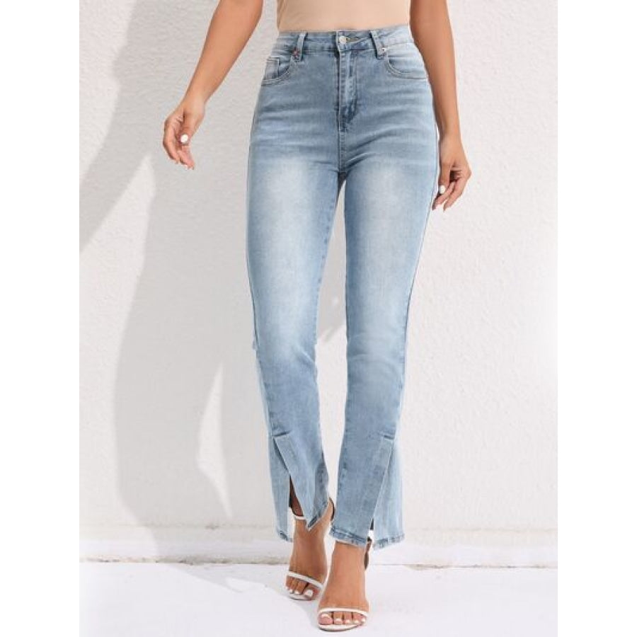 Slit Buttoned Jeans with Pockets Light / S Apparel and Accessories