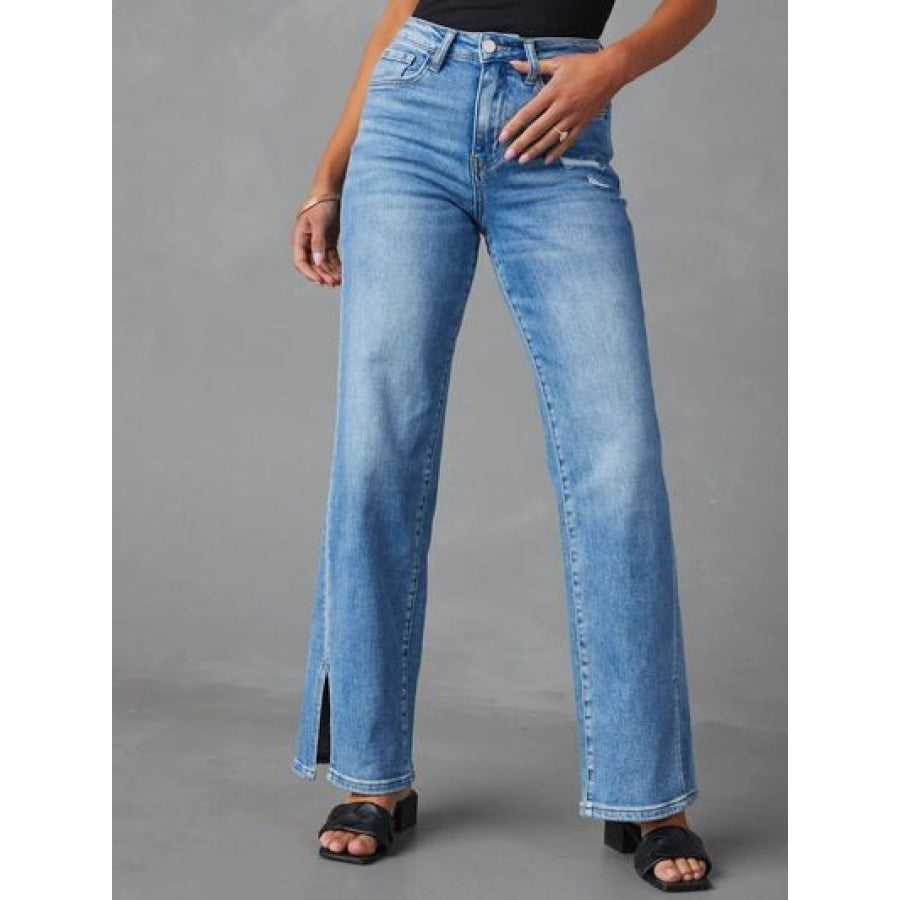 Slit Buttoned Jeans with Pockets Medium / S Apparel and Accessories