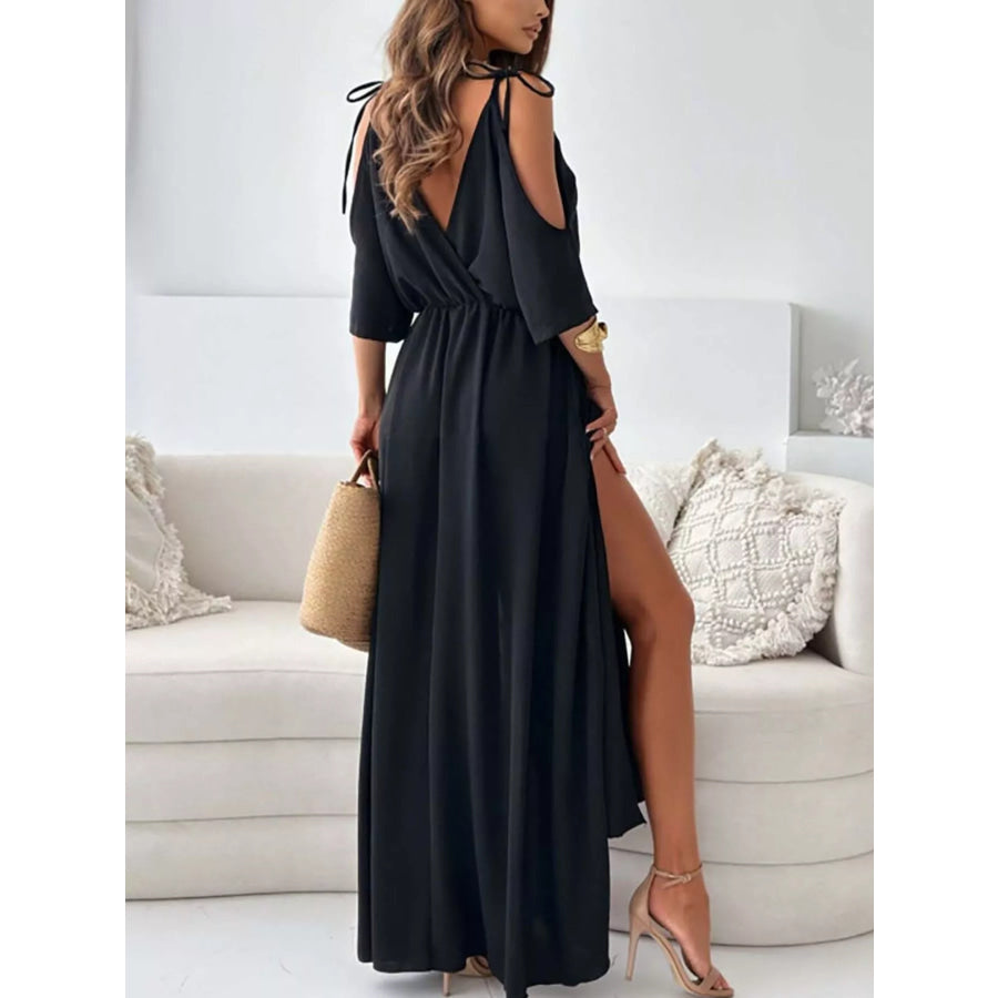 Slit Cold Shoulder Maxi Dress Apparel and Accessories
