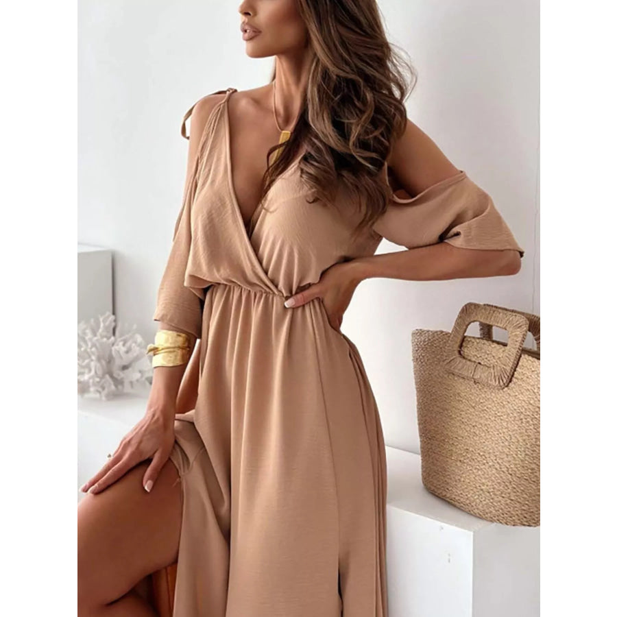 Slit Cold Shoulder Maxi Dress Apparel and Accessories