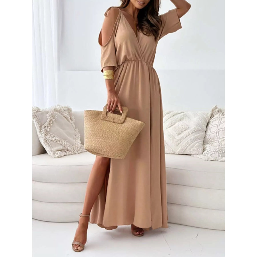 Slit Cold Shoulder Maxi Dress Apparel and Accessories
