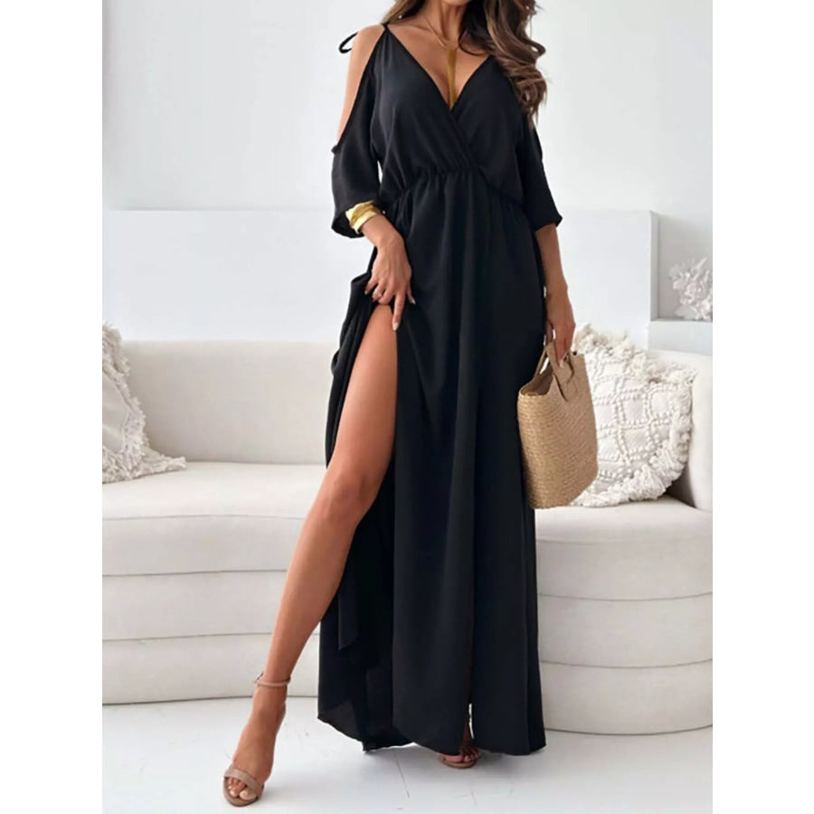 Slit Cold Shoulder Maxi Dress Apparel and Accessories