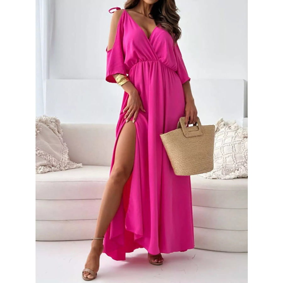 Slit Cold Shoulder Maxi Dress Apparel and Accessories