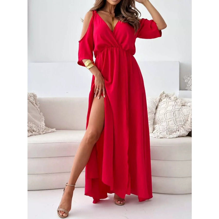 Slit Cold Shoulder Maxi Dress Apparel and Accessories