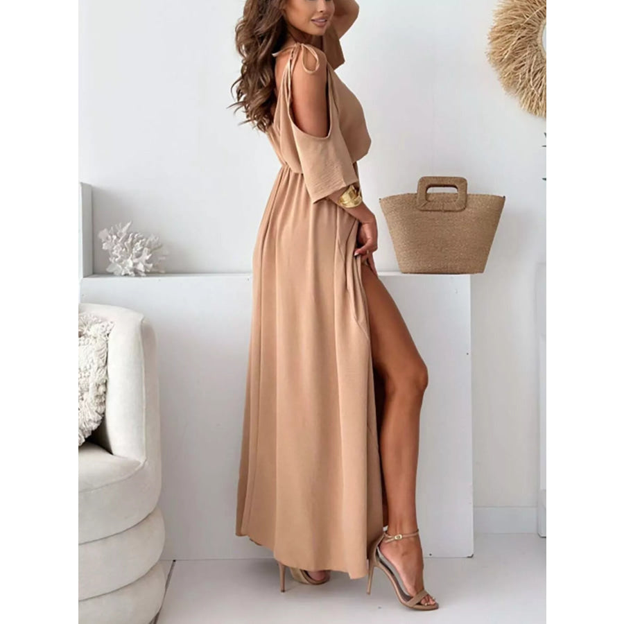 Slit Cold Shoulder Maxi Dress Apparel and Accessories
