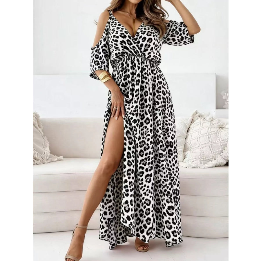 Slit Cold Shoulder Maxi Dress White / S Apparel and Accessories