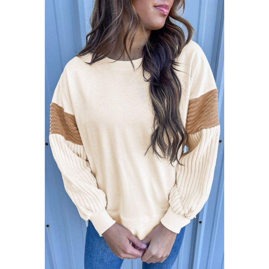 Slit Color Block Long Sleeve Sweatshirt Apparel and Accessories