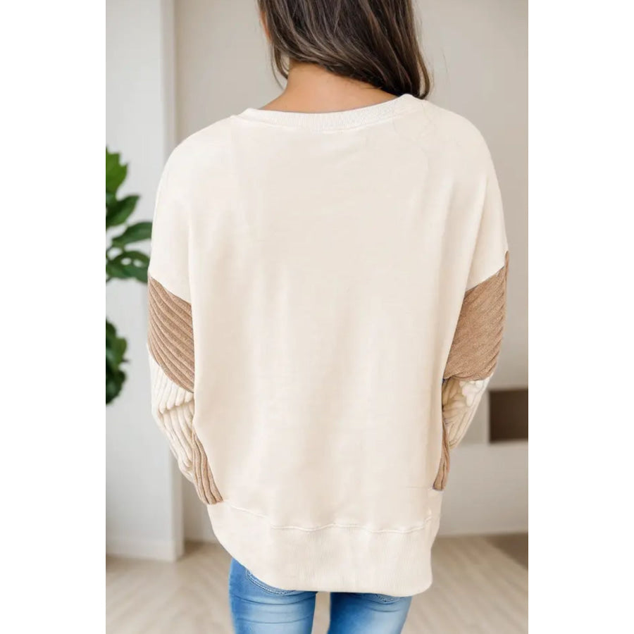 Slit Color Block Long Sleeve Sweatshirt Apparel and Accessories