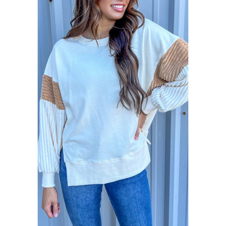 Slit Color Block Long Sleeve Sweatshirt Apparel and Accessories