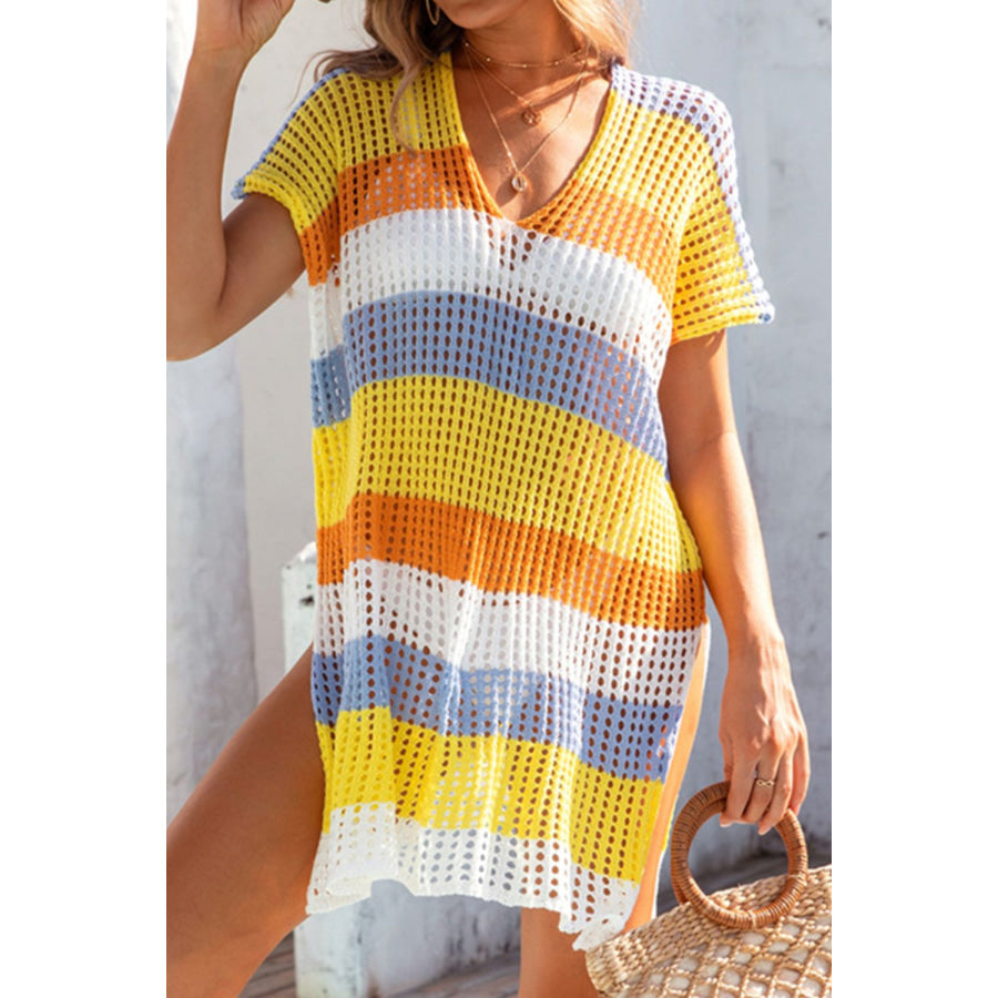 Slit Color Block V - Neck Cover - Up Canary Yellow / One Size Apparel and Accessories