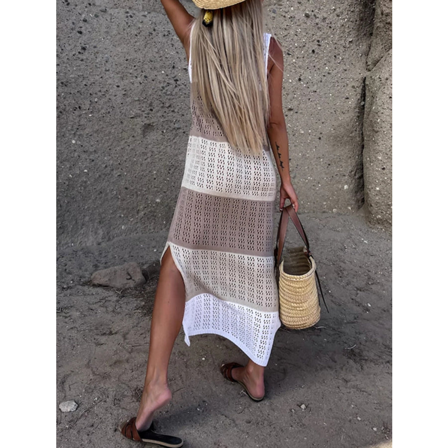 Slit Color Block Wide Strap Cover Up Apparel and Accessories