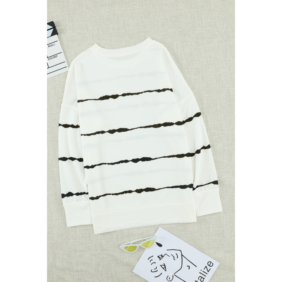 Slit Contrast Striped Round Neck Long Sleeve T-Shirt Apparel and Accessories