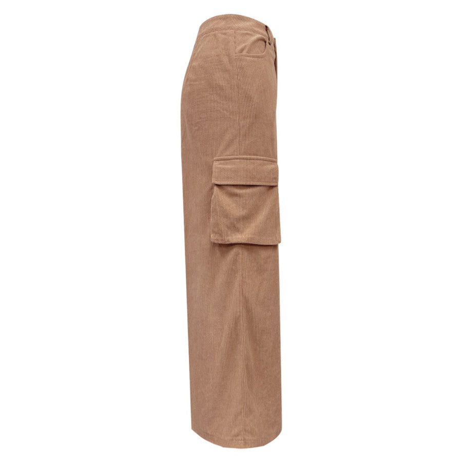 Slit Corduroy Maxi Skirt with Pockets Apparel and Accessories